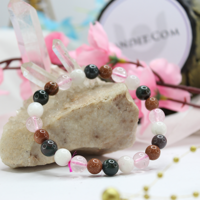 Libra Zodiac Sign Bracelet — front view of bracelet showing beads and stringing