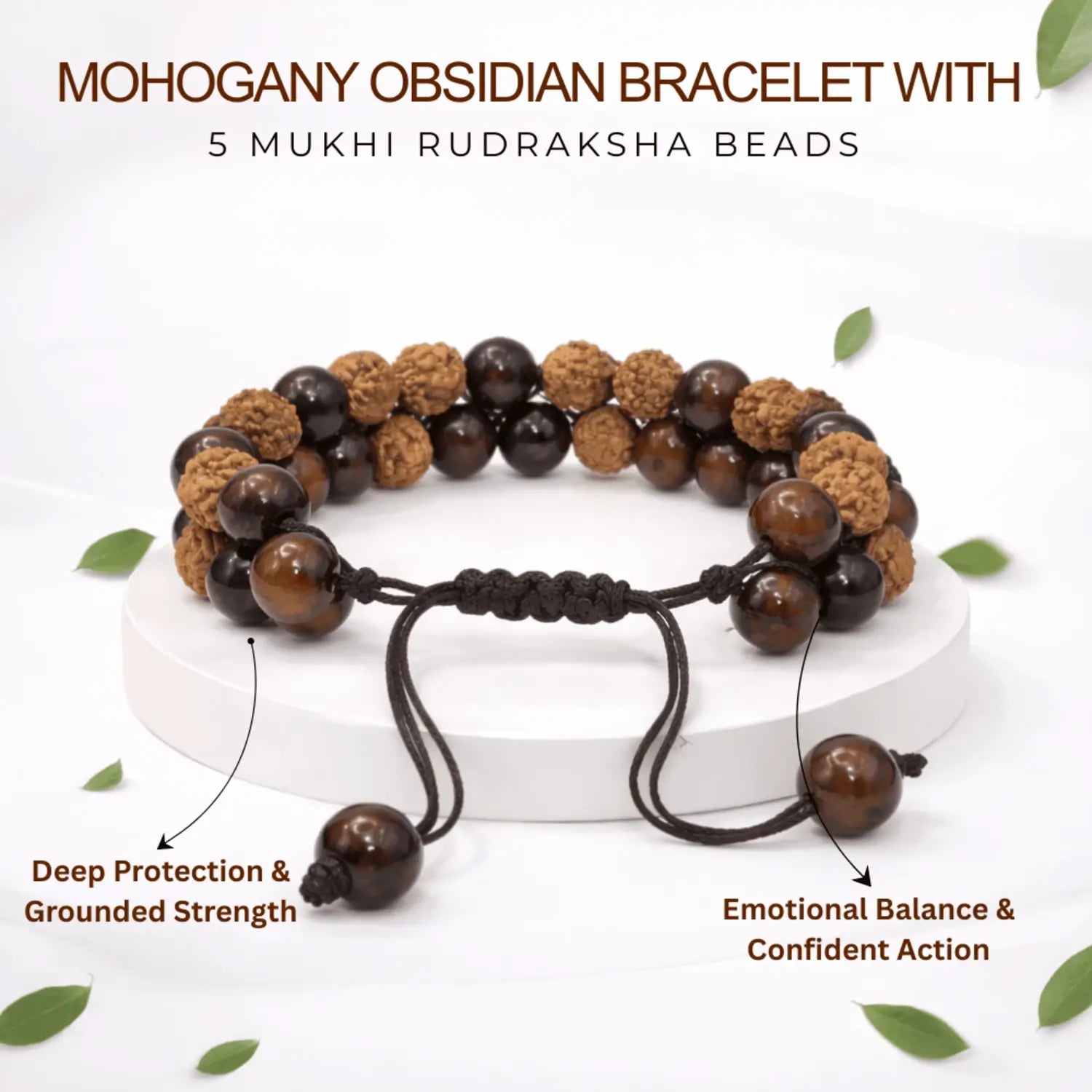 Mahogany Obsidian Bracelet With 5 Mukhi Rudraksha Beads