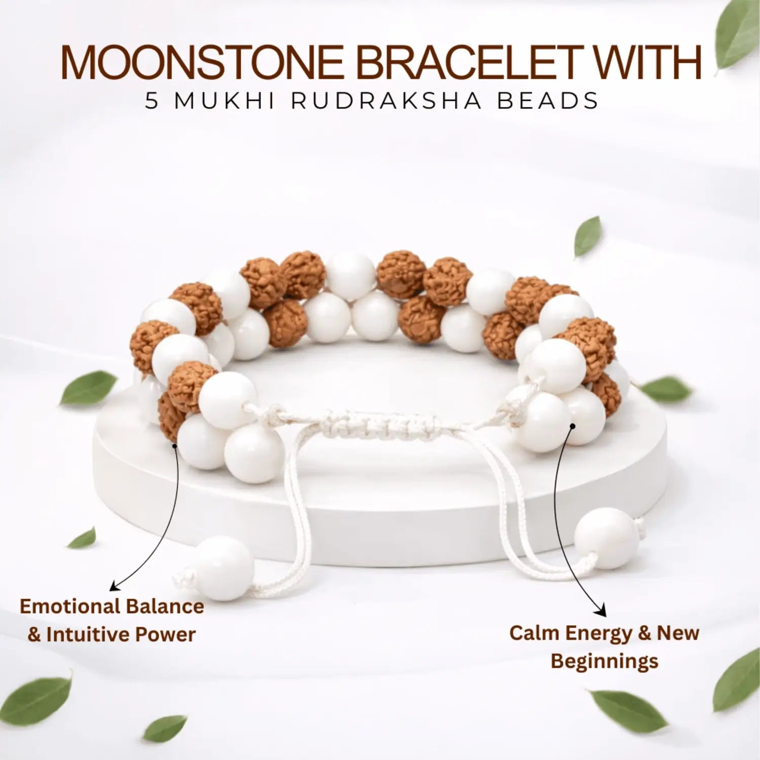 Moonstone Bracelet With 5 Mukhi Rudraksha Beads