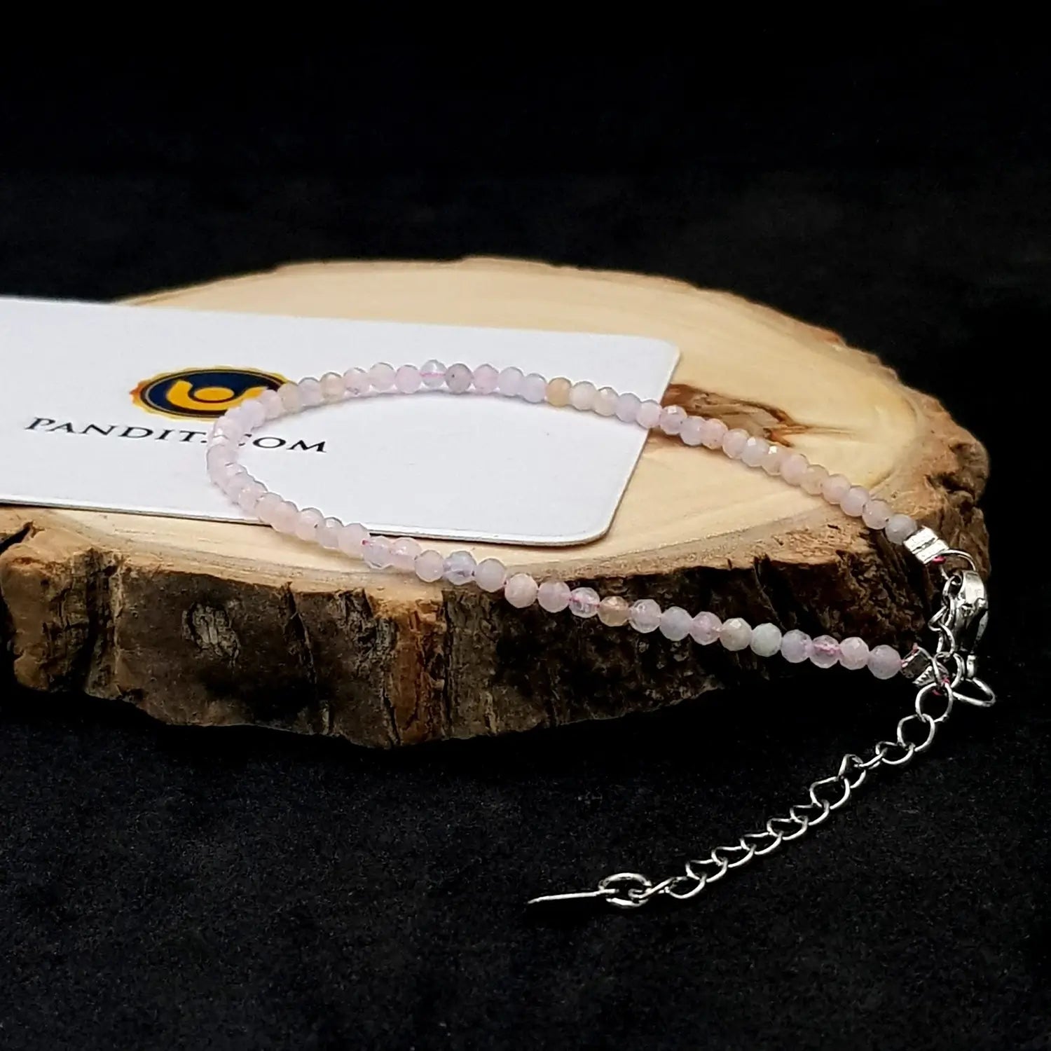 Morganite Adjustable Diamond Cut Bracelet — front view of bracelet showing beads and stringing