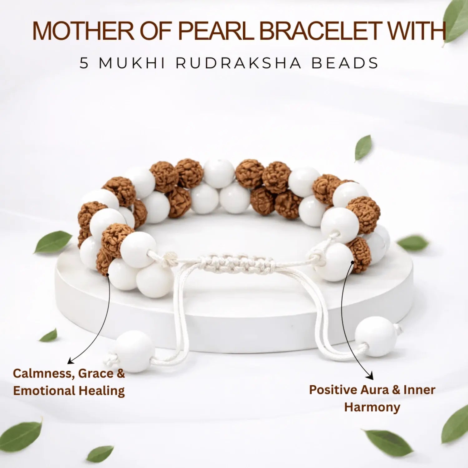 Mother of Pearl Bracelet With 5 Mukhi Rudraksha Beads