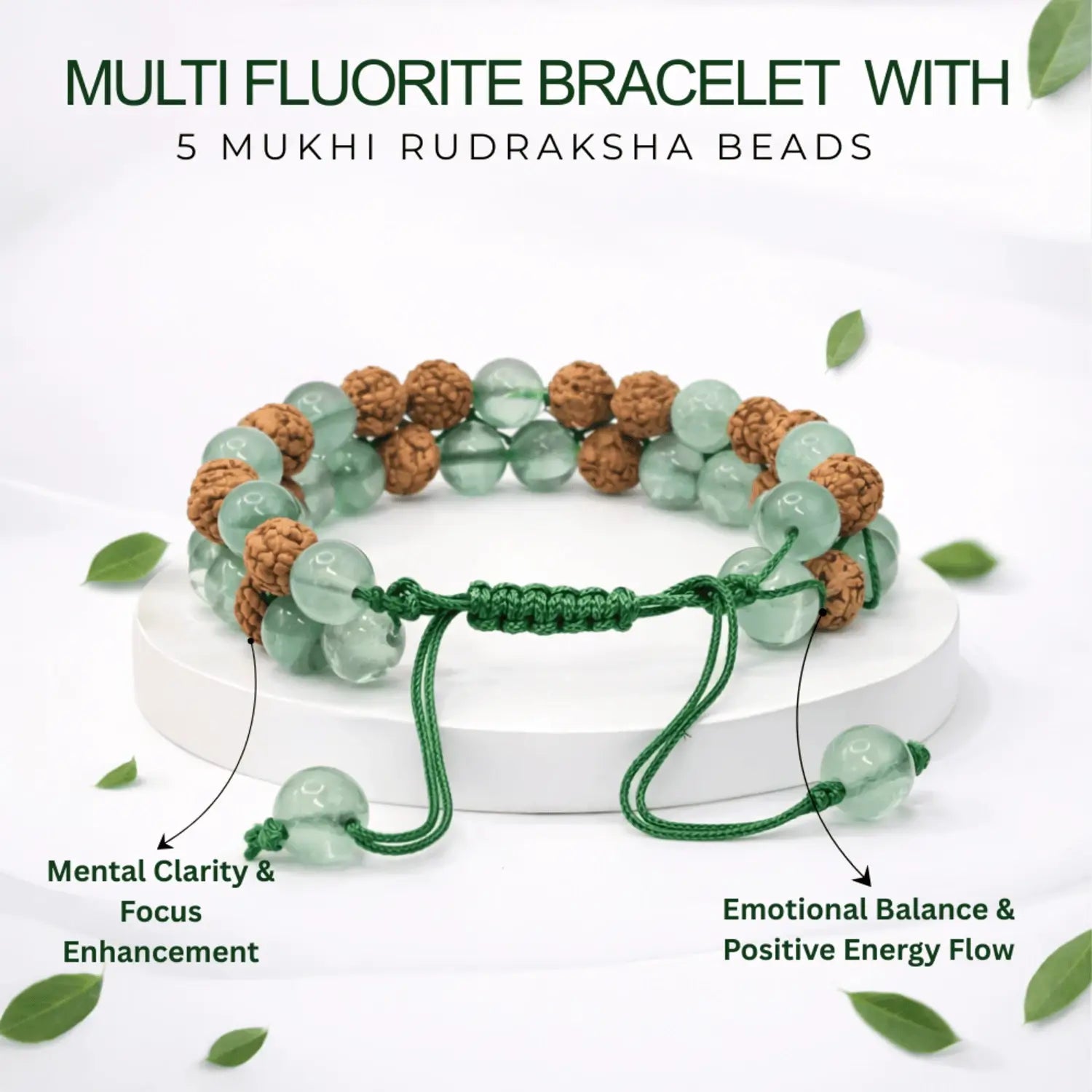 Multi Fluorite Bracelet With 5 Mukhi Rudraksha Beads