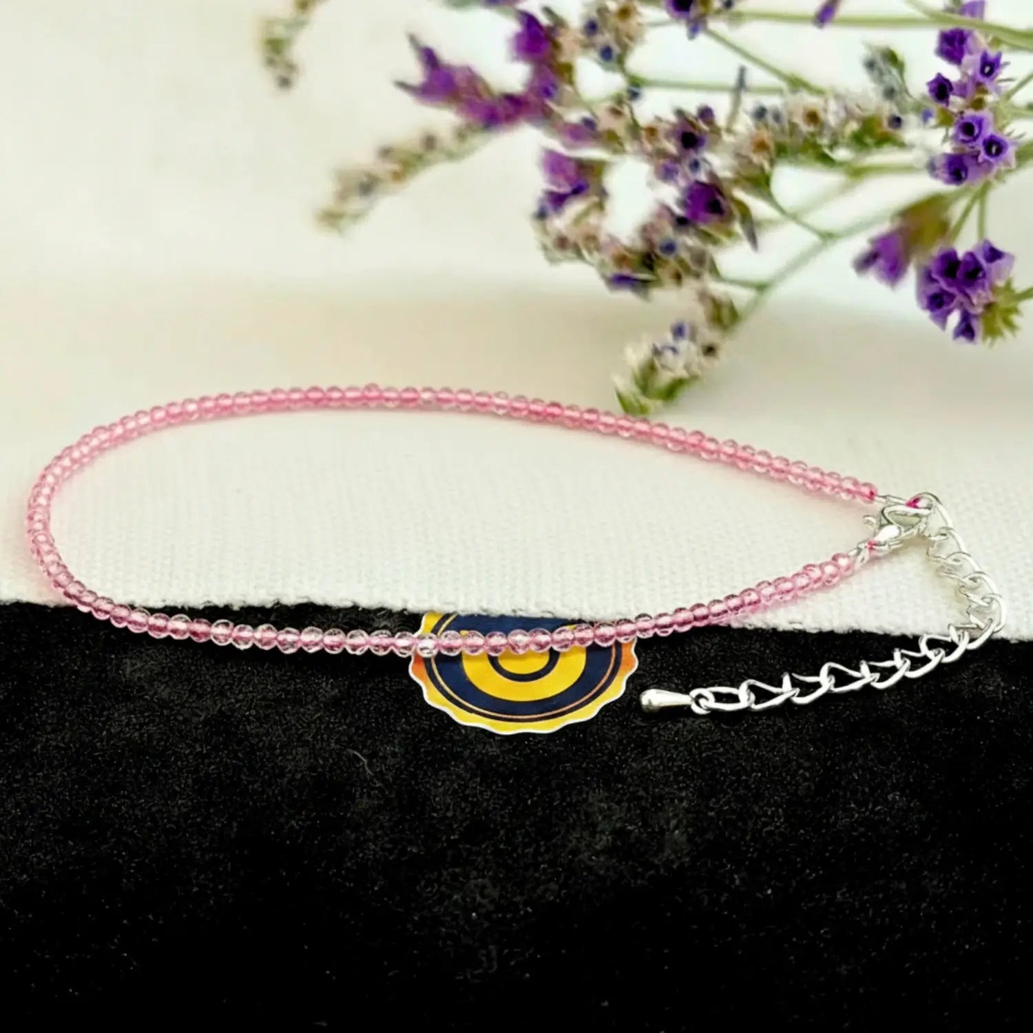 Pink Strawberry Anklet — main anklet view showing stones and chain