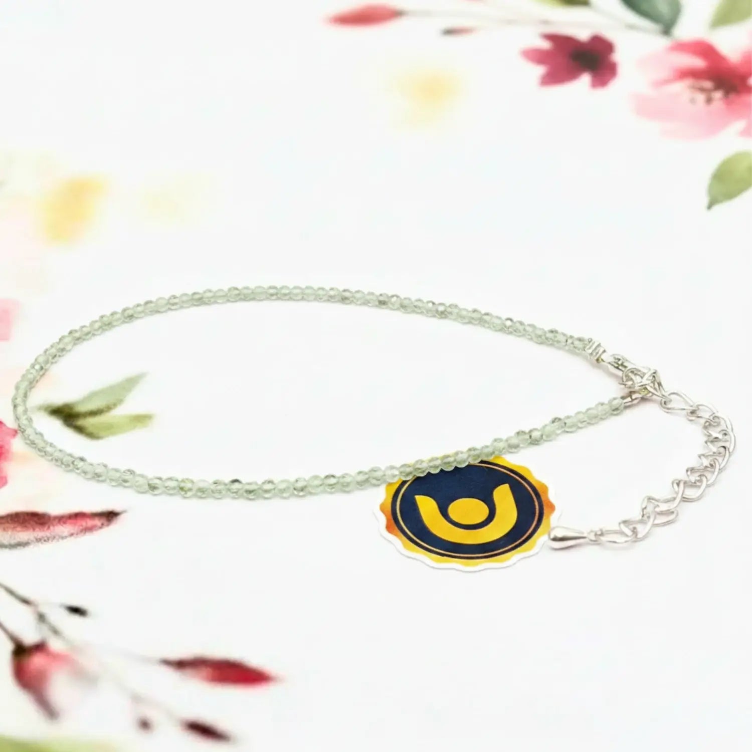 Prehnite Anklet — main anklet view showing stones and chain