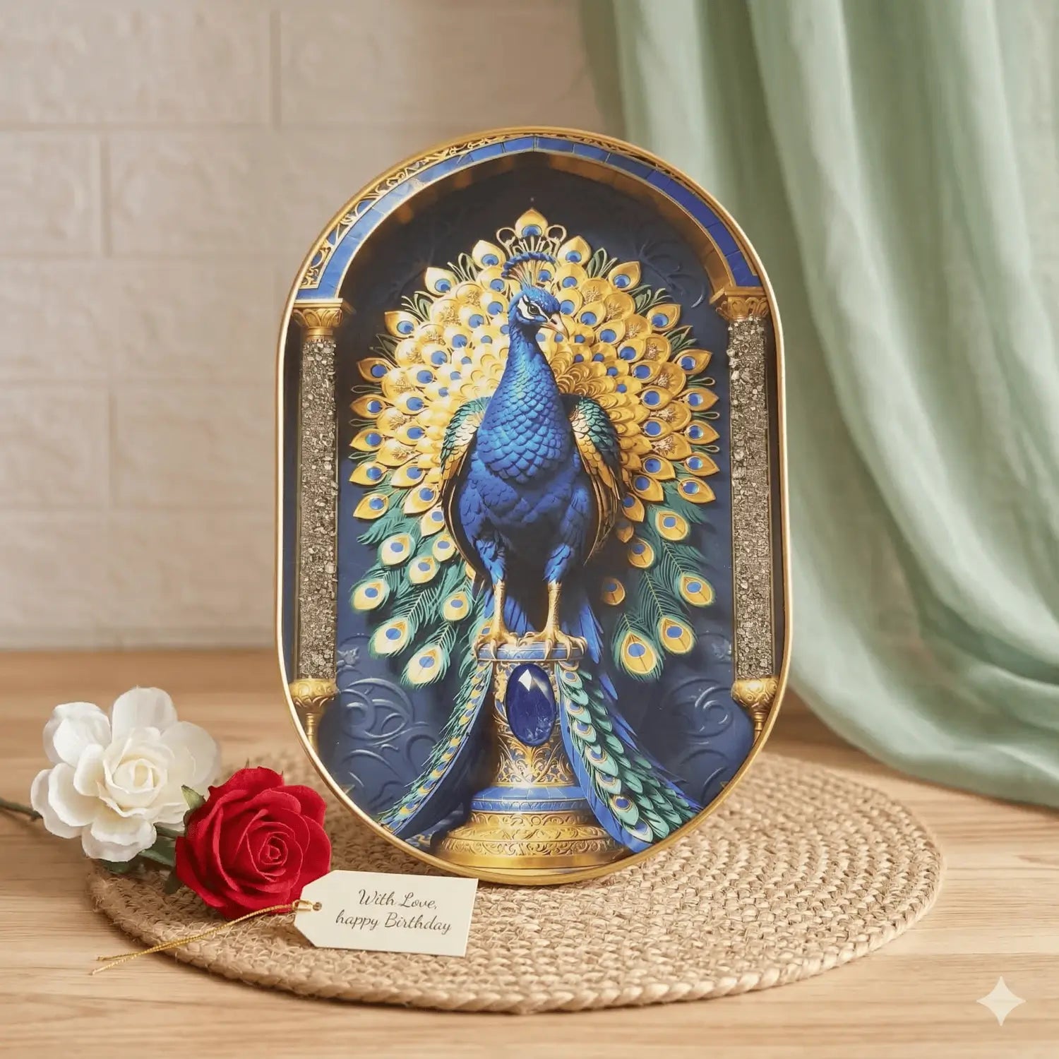 Vastu Pyrite & Lapis Peacock Frame - For Wealth & Positivity