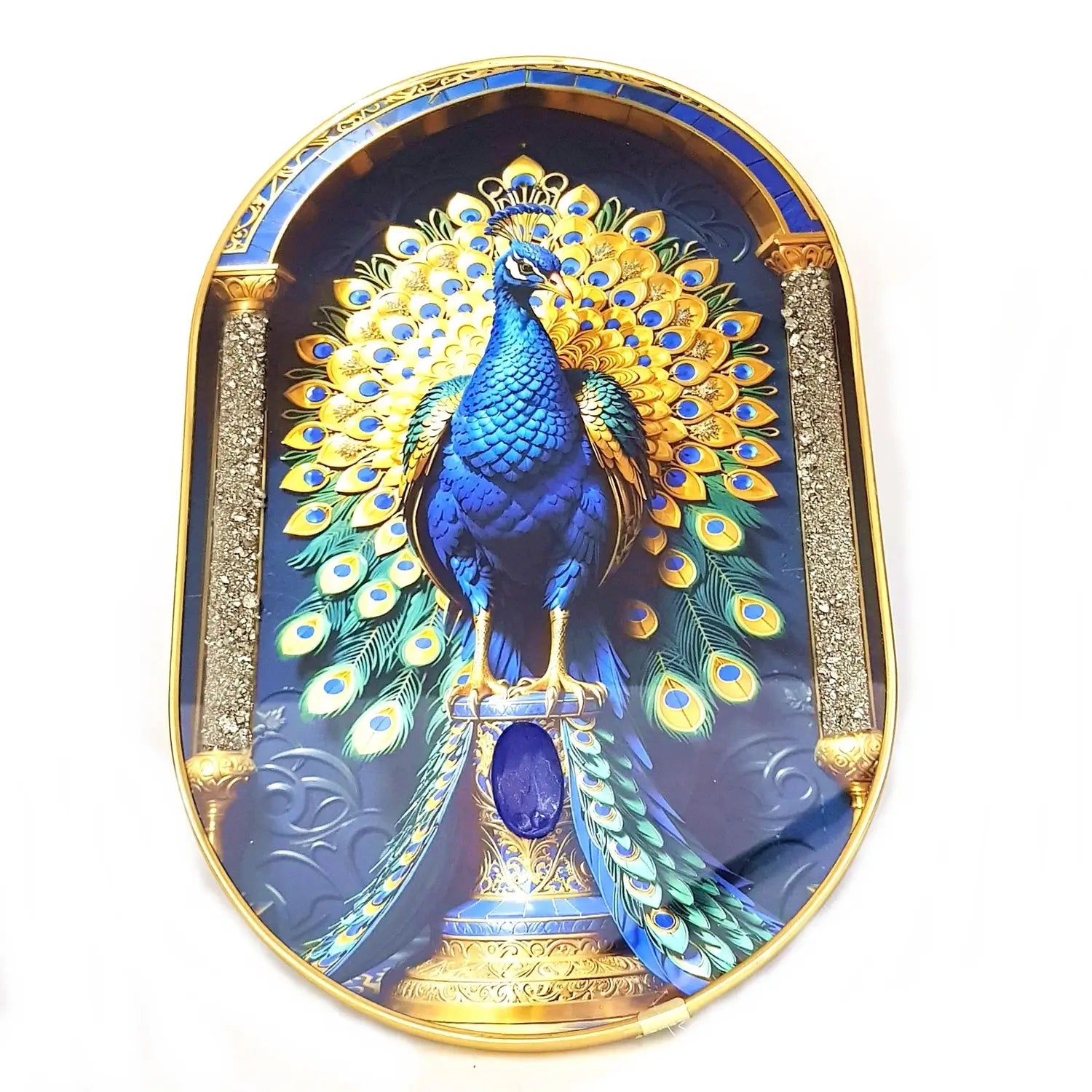 Vastu Pyrite & Lapis Peacock Frame - For Wealth & Positivity