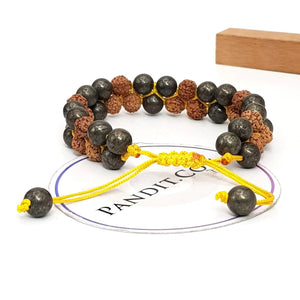 Pyrite Bracelet With 5 Mukhi Rudraksha Beads