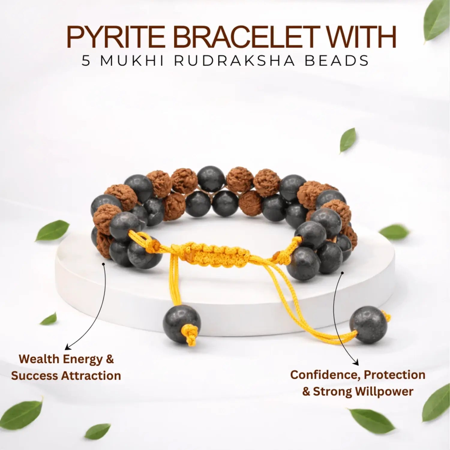 Pyrite Bracelet With 5 Mukhi Rudraksha Beads