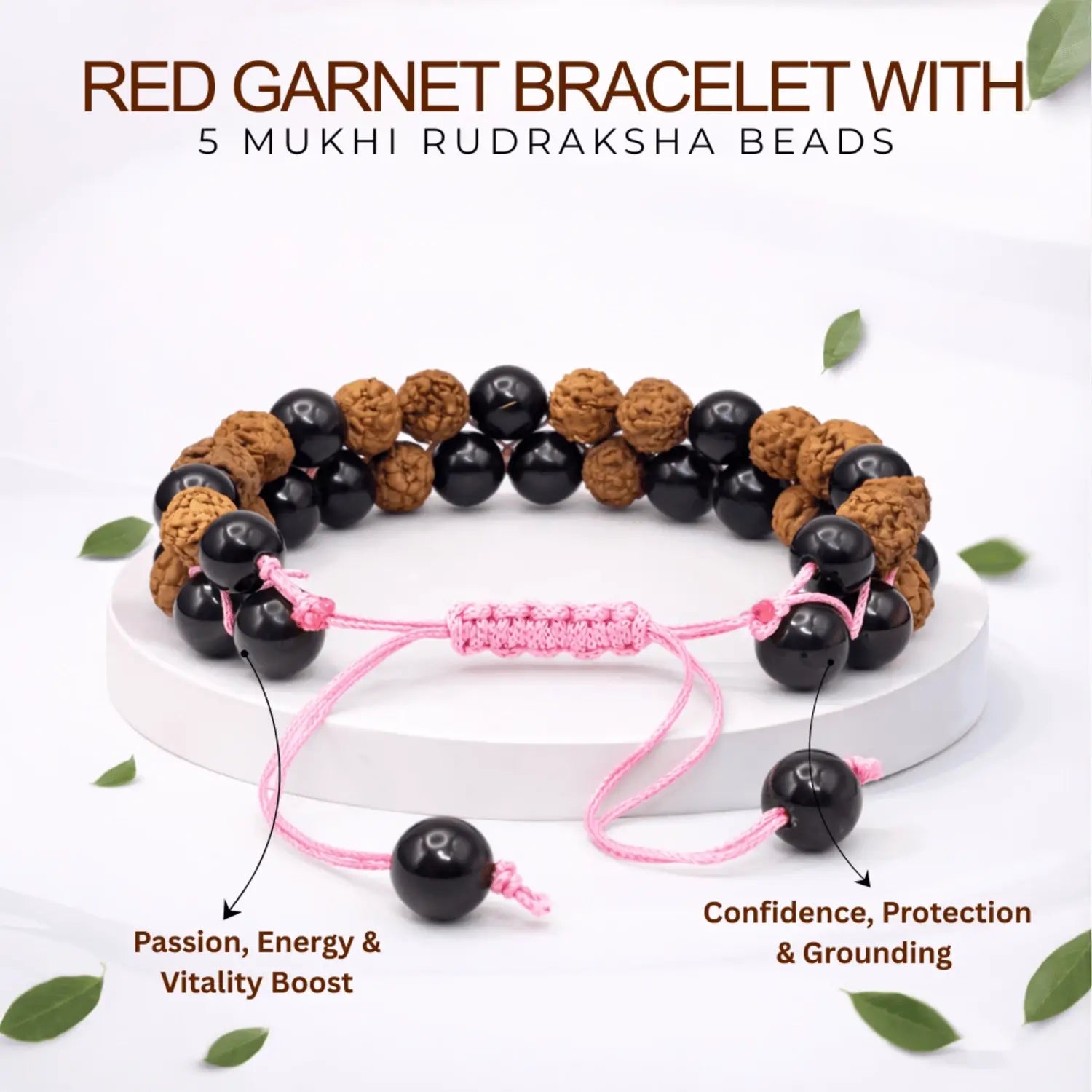 Red Garnet Bracelet With 5 Mukhi Rudraksha Beads