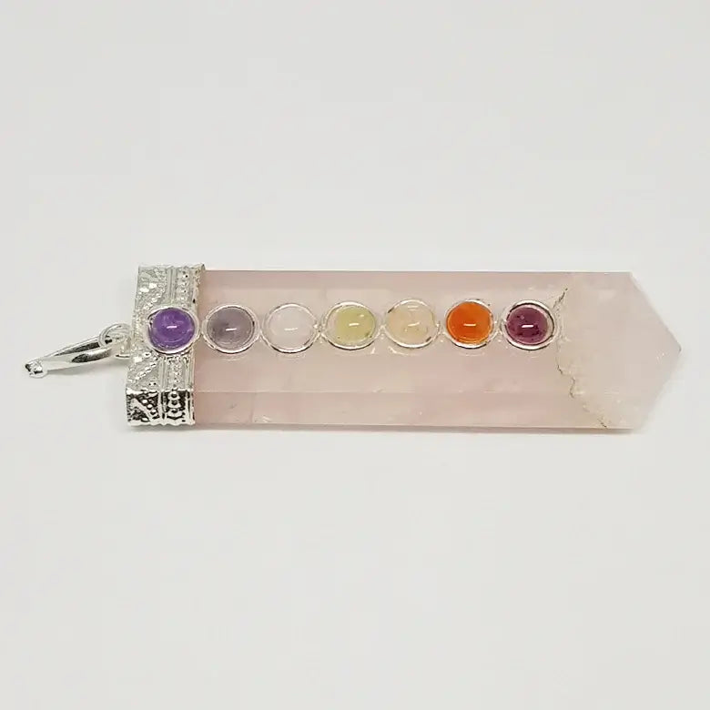 Rose Quartz 7 Chakra Pencil Pendant