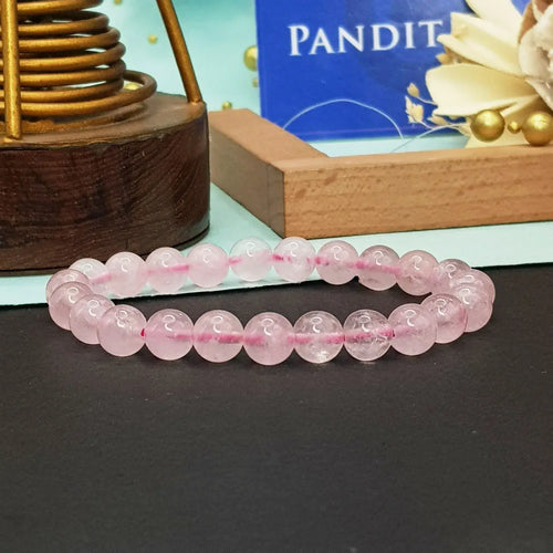 Rose Quartz Bracelet — front view of bracelet showing beads and stringing