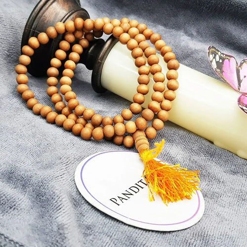 Safed Chandan Mala — full 108-bead mala view