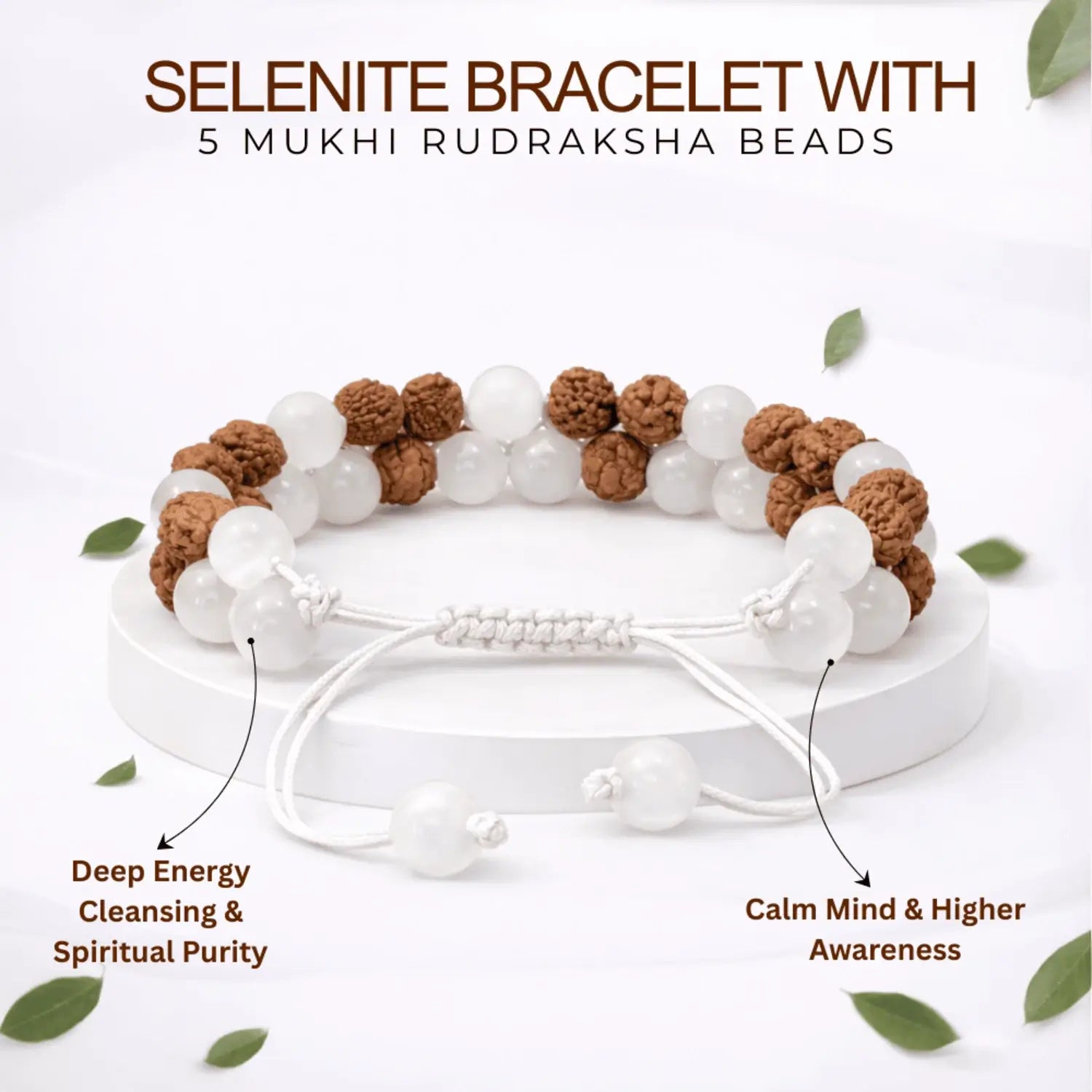 Selenite Bracelet With 5 Mukhi Rudraksha Beads