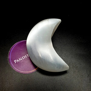 Selenite Crescent Moon — pendant worn on chain
