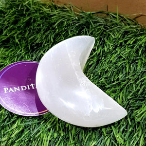 Selenite Crescent Moon — close-up showing stone setting and detail