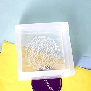 Selenite Flower of Life Square Charging Bowl