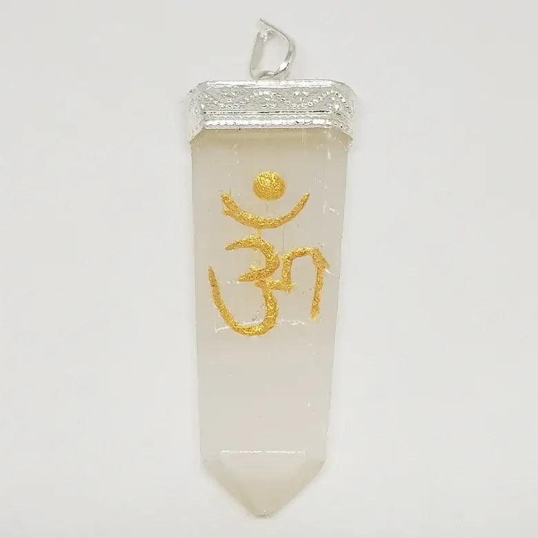 Selenite Om Pencil Pendant