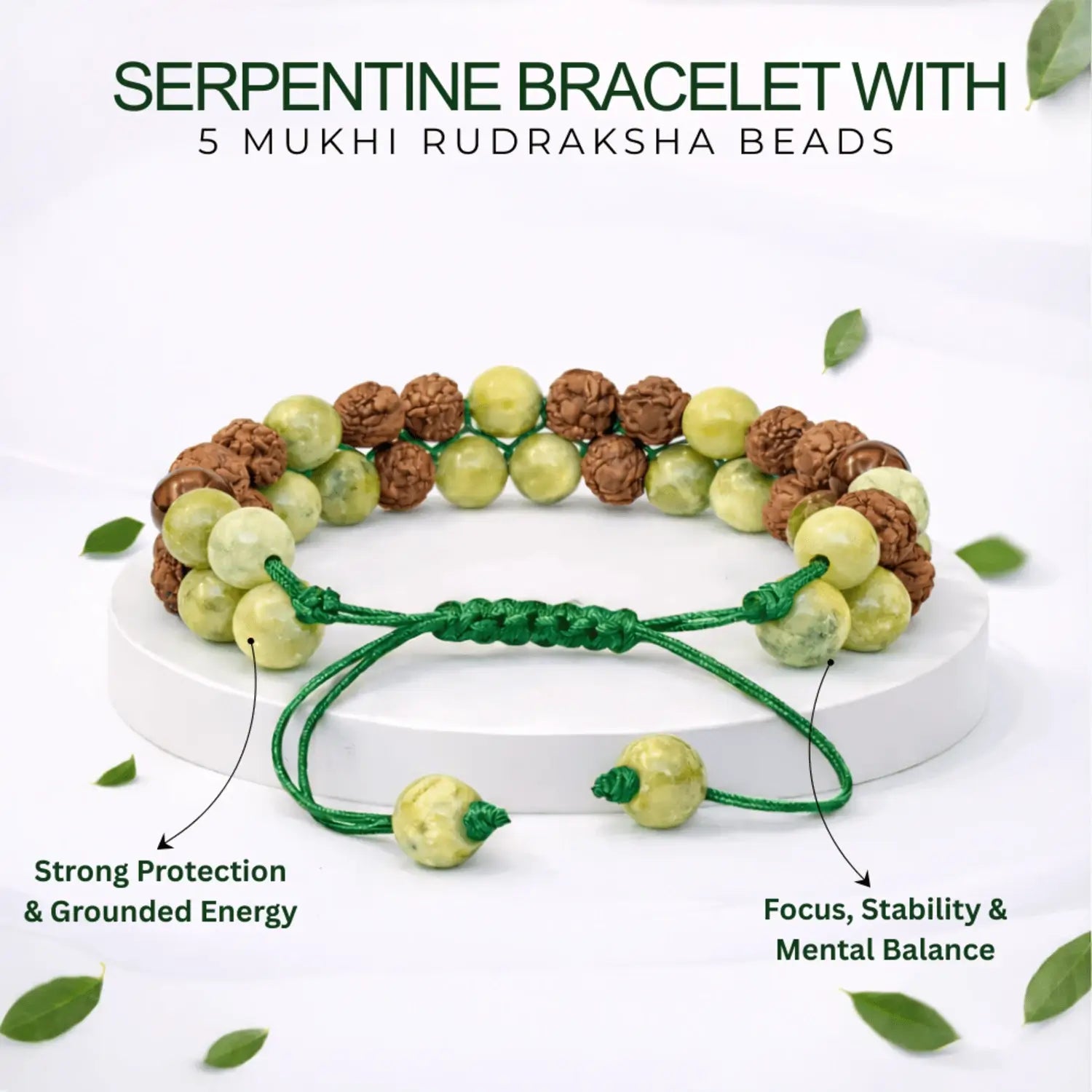 Serpentine Bracelet With 5 Mukhi Rudraksha Beads