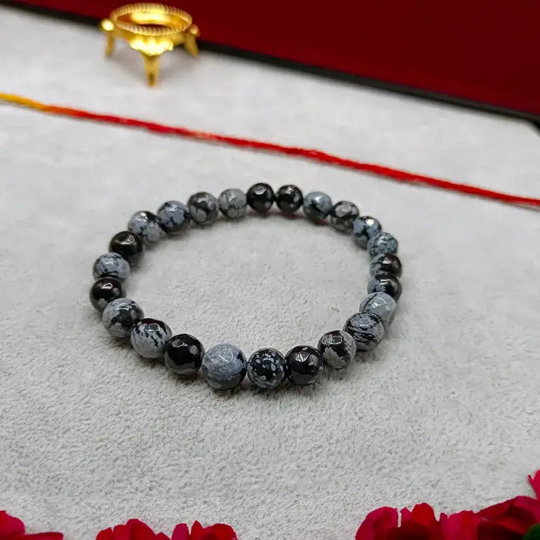 Snowflake Obsidian Diamond Cut Bracelet