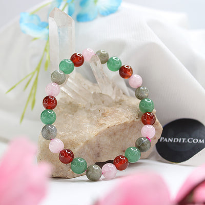 Taurus Zodiac Sign Bracelet — front view of bracelet showing beads and stringing