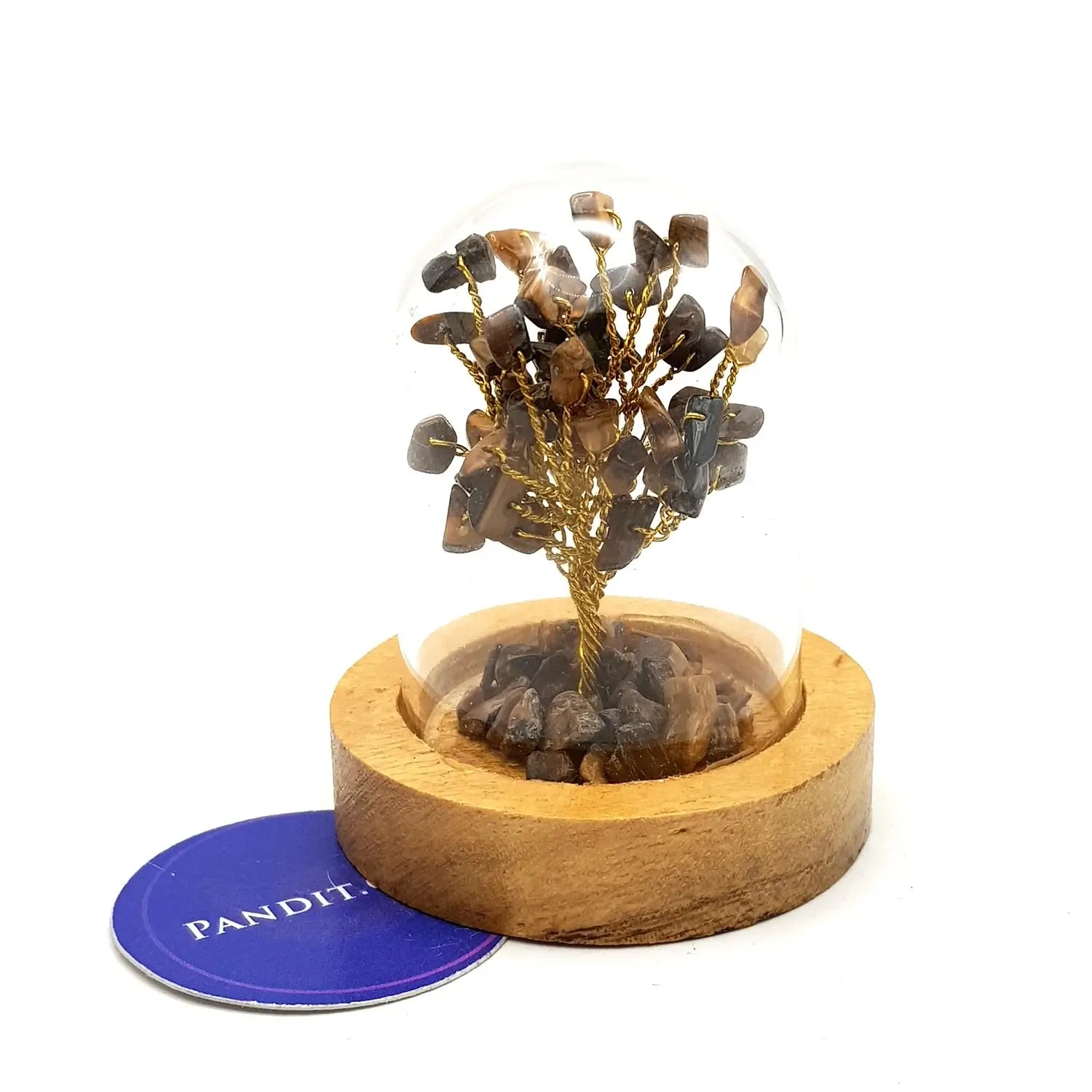 Tiger Eye Tree With Glass Cover & Wooden Base