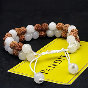 White Hakik Bracelet With 5 Mukhi Rudraksha Beads