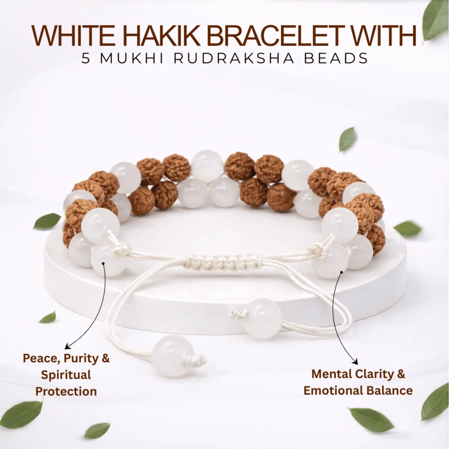 White Hakik Bracelet With 5 Mukhi Rudraksha Beads