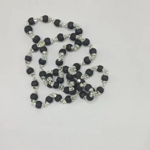 Black Tulsi Mala with Silver Capping