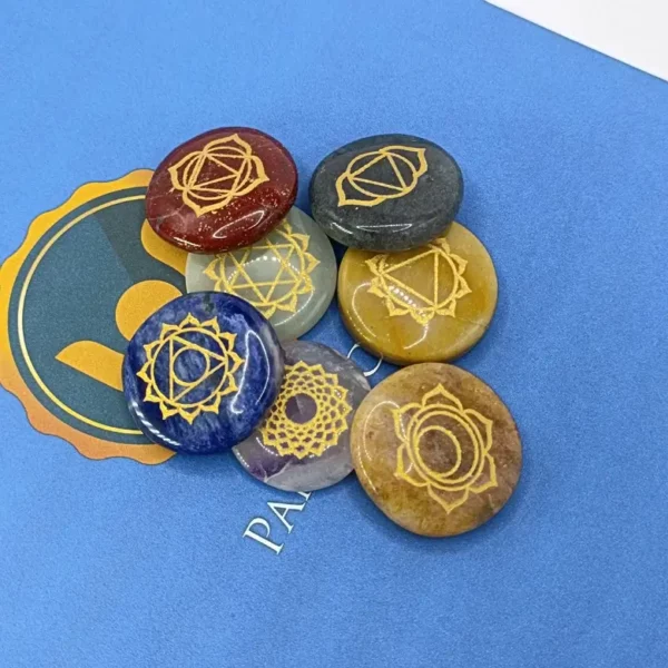 7 Chakra Reiki Symbol Healing Stones Set - Round